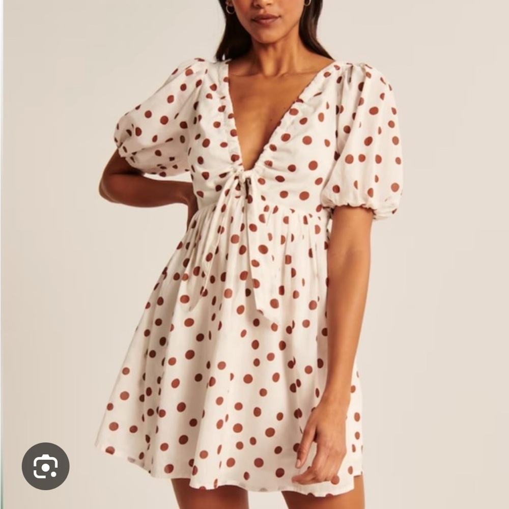 Polka Dot Puff Sleeve Mini Dress 100% Cotton with Bow Detail